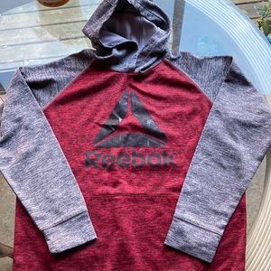 Reebok youth large boys hoodie with front pocket dark red gray and black